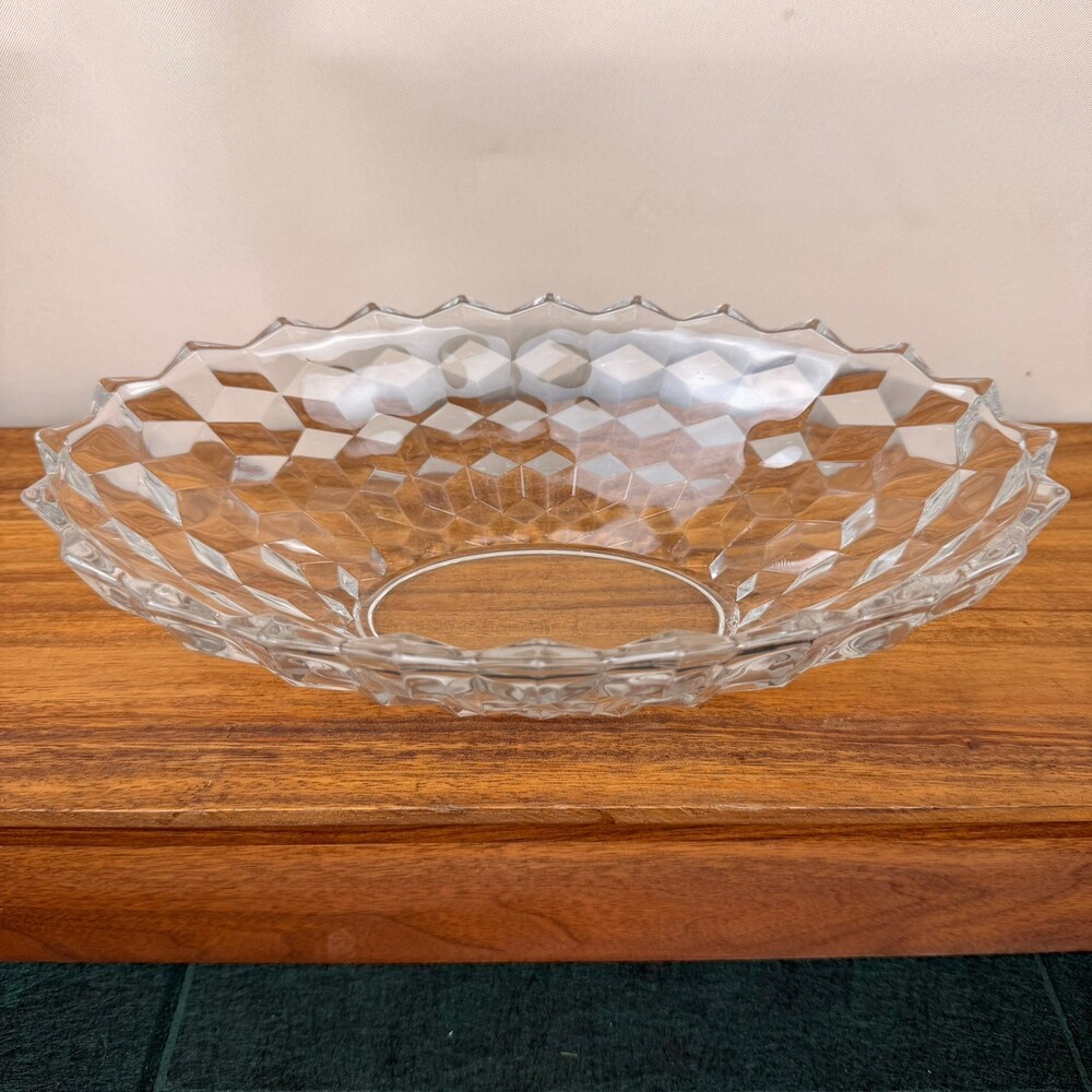 Vintage Fostoria American 11.5" Clear Pressed Cubist Glass Oval Serving Bowl